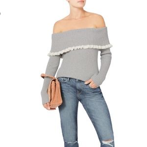 NWOT Intermix Ruffle Off the Shoulder Sweater in Grey